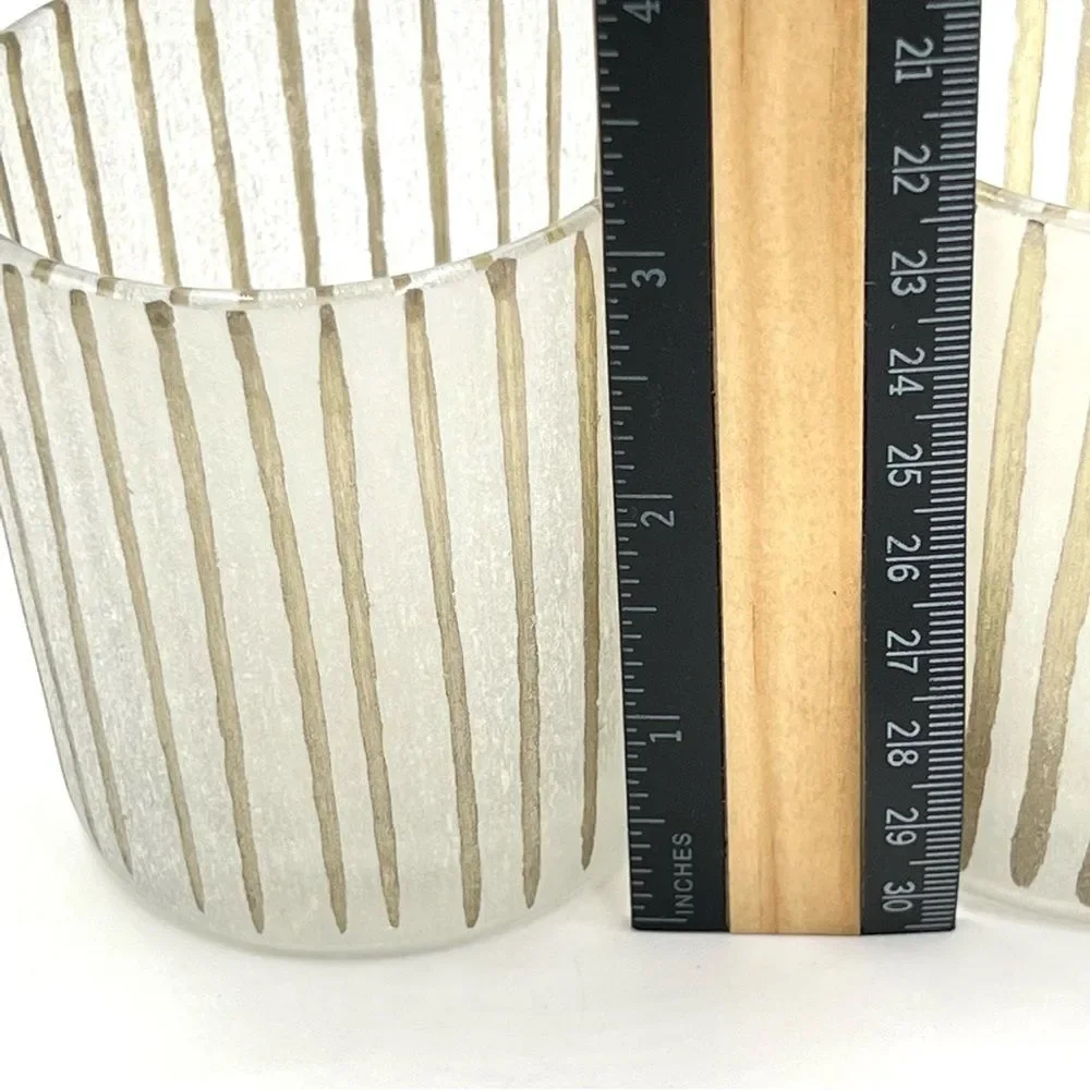 Pair‎ of Crate & Barrel - Minx Striped Votive Candle Holders - Two (2) Set NEW